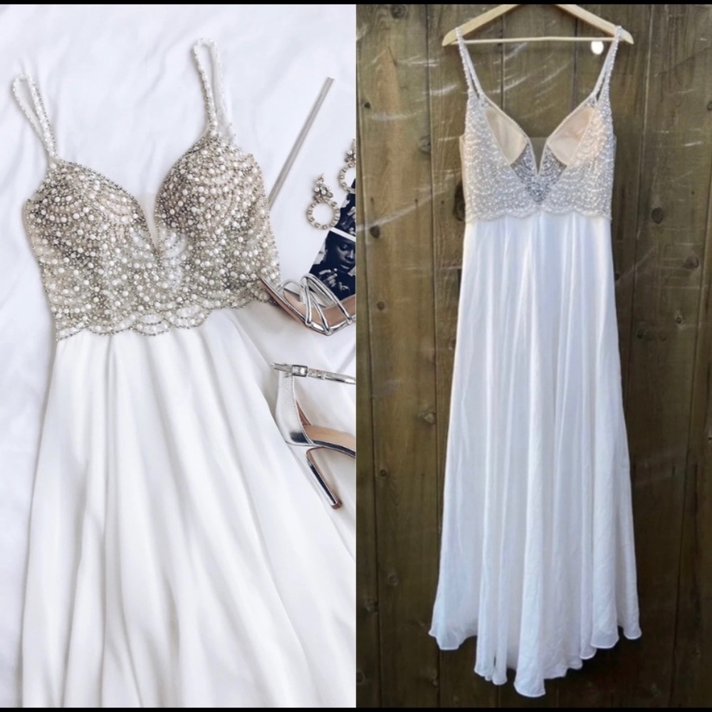 Lulu's White Bridal Gown with Beaded Silver Bodice